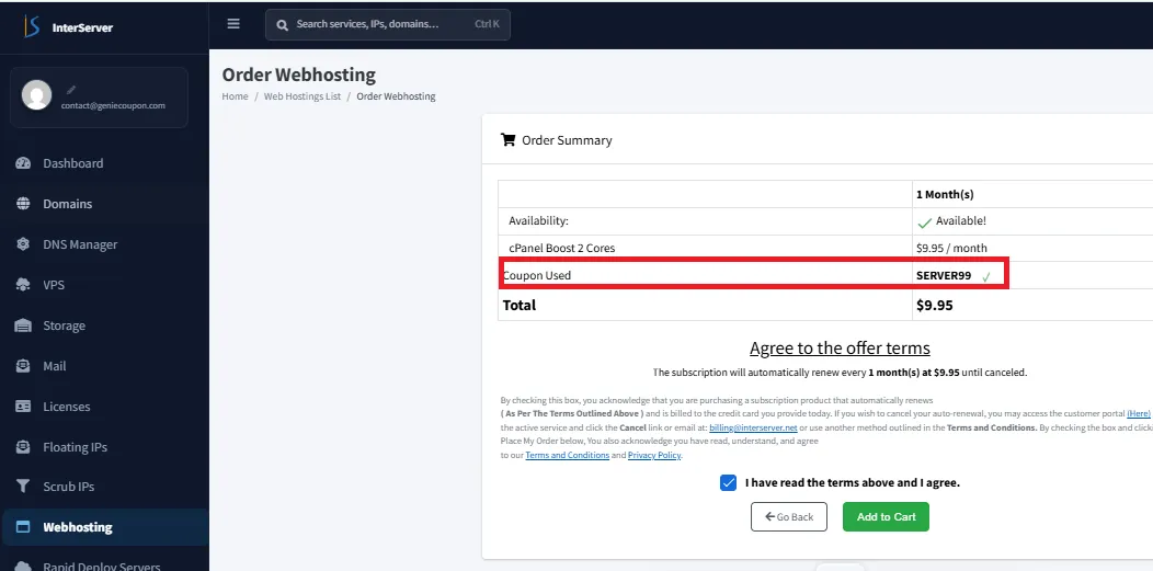 Interserver first month subscription free